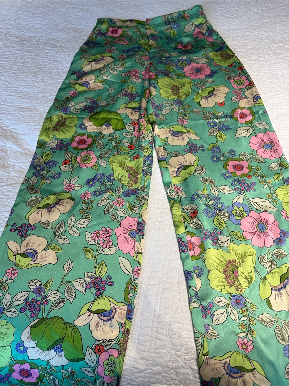 Zara Teal Floral Wide-Leg Pants